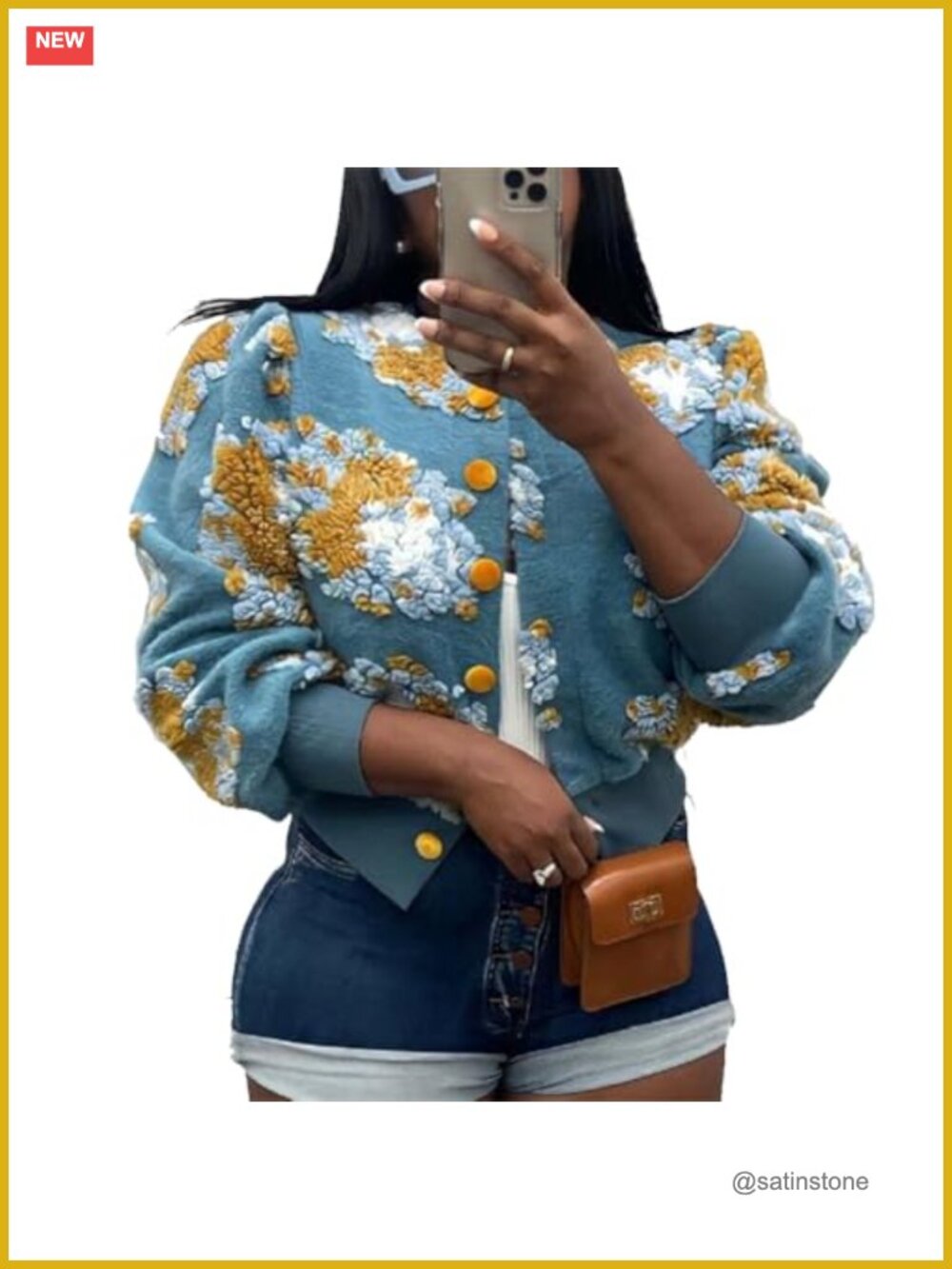 Cropped Floral Print Fleece Bomber Jacket Long Sleeve Casual